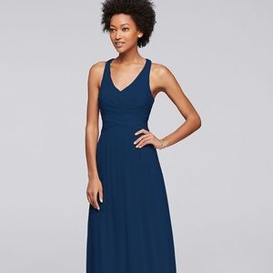 Mesh Long Bridesmaid Dress w/ Crisscross Back